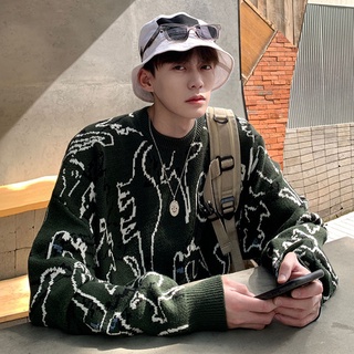 Áo Sweater Cổ Tròn Dáng Rộng In Họa Tiết Hoạt Hình Thời Trang Thu Đông Cho Nam TF1