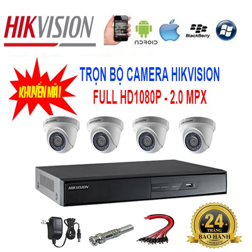 Trọn Bộ 1,2,3,4 Camera Hikvision Full HD1080P - 2.0MPX Chính Hãng