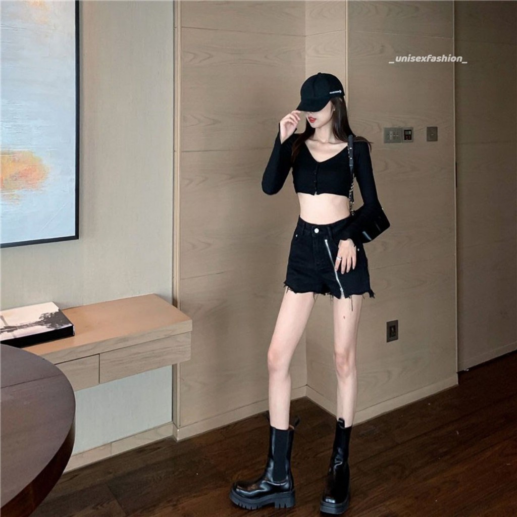 QUẦN SHORT JEANS NGẮN KHÓA KÉO NỮ DẠO PHỐ ULZZANG