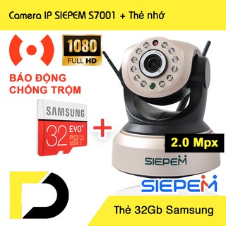 Bộ Combo Camera IP Wifi SIEPEM S7001 Plus Full HD 1080P 2.0Mpx + Thẻ nhớ Samsung 32GB Class 10 tốc độ 95 Mb/s