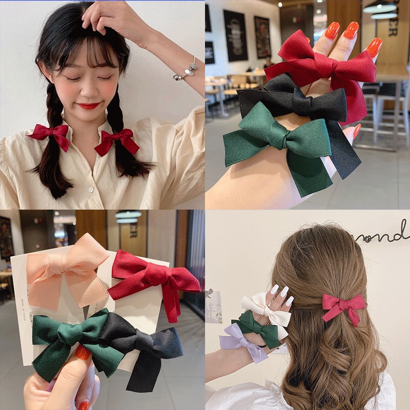 Kẹp Tóc / Dây Buộc Tóc Hình Nơ Vải Satin Phong Cách Hàn Quốc