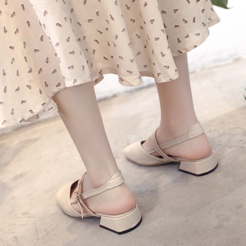 Giày sandal IELGY bít mũi mũi vuông che nửa chân màu trơn phong cách Hàn Quốc cho nữ