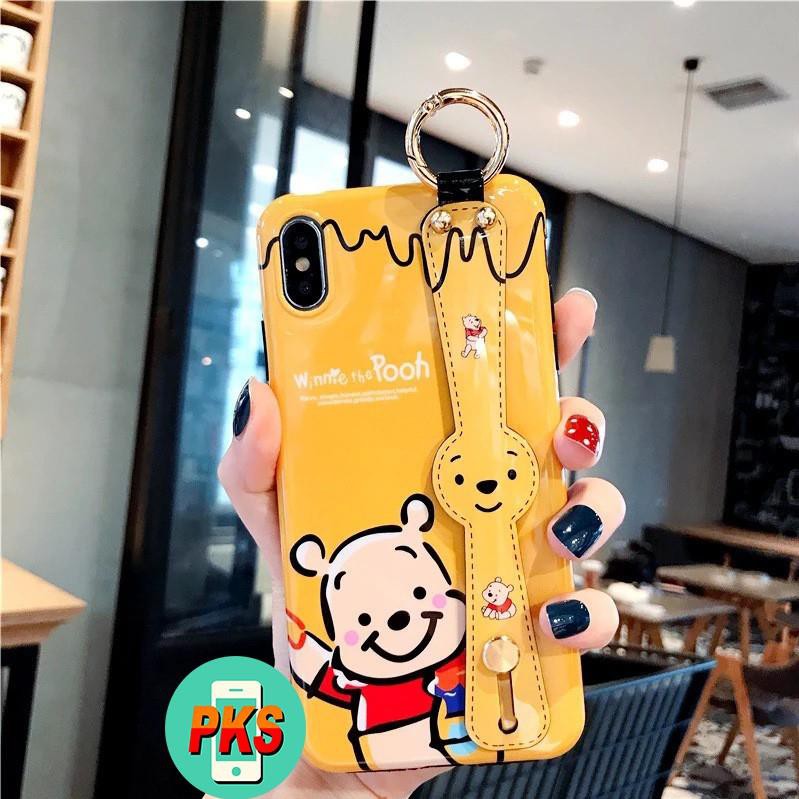 Ốp lưng iphone có móc tay kiêm giá đỡ điện thoại Gấu Pooh - Lợn Piglet 7plus/8/8plus/x/xs/11/12/pro/max/plus/proma -Hồng