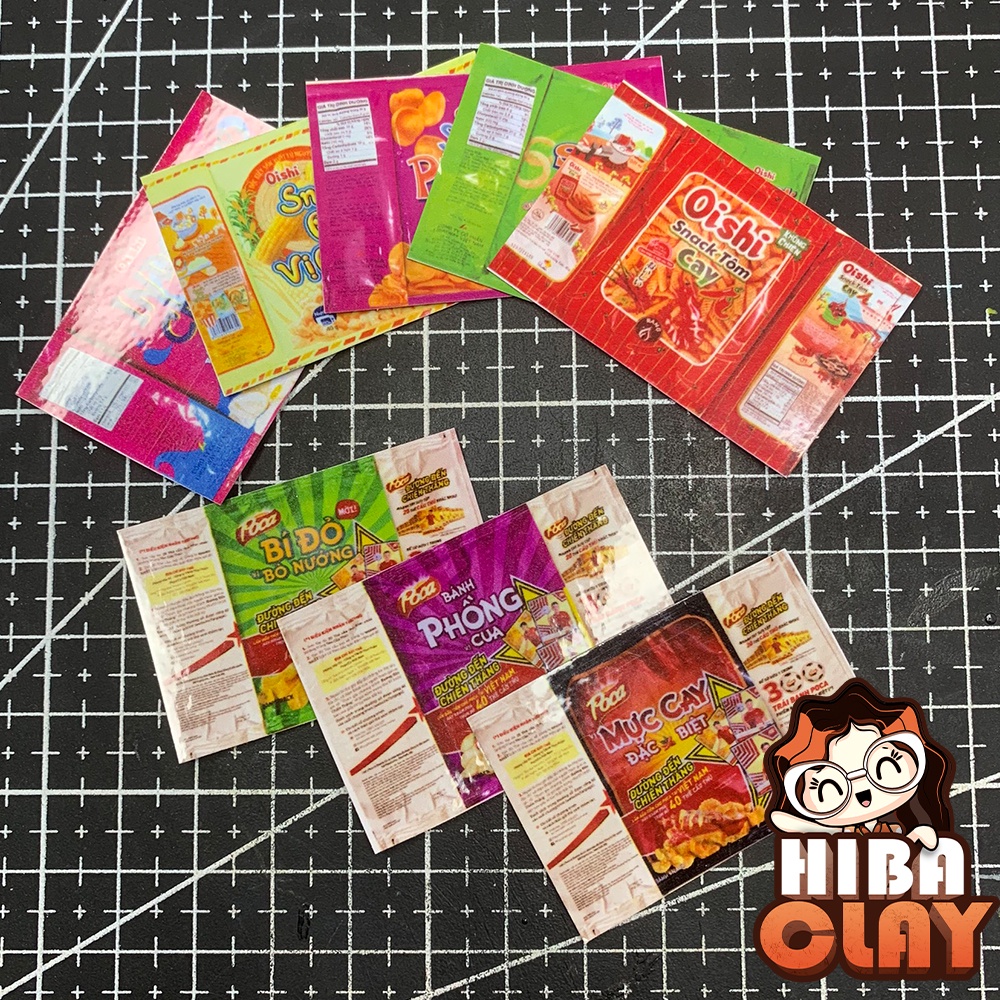 Sét 8 Bao bì snack tự gấp mini Minifood 01 trang trí mô hình, đồ ăn mini mô hình cho búp bê DIY