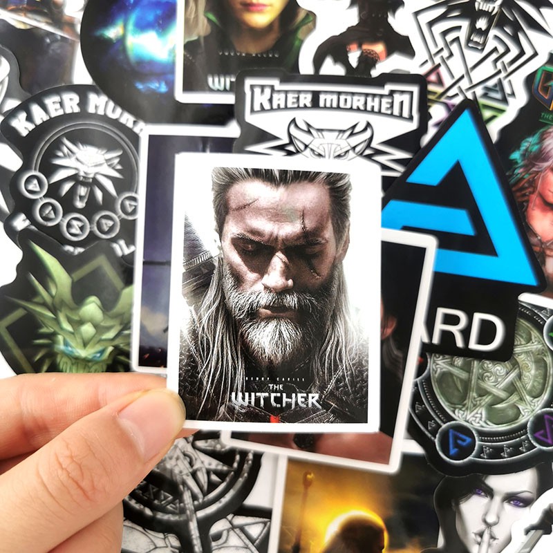 Set 50 sticker dán trang trí hình game The Witcher chống thấm