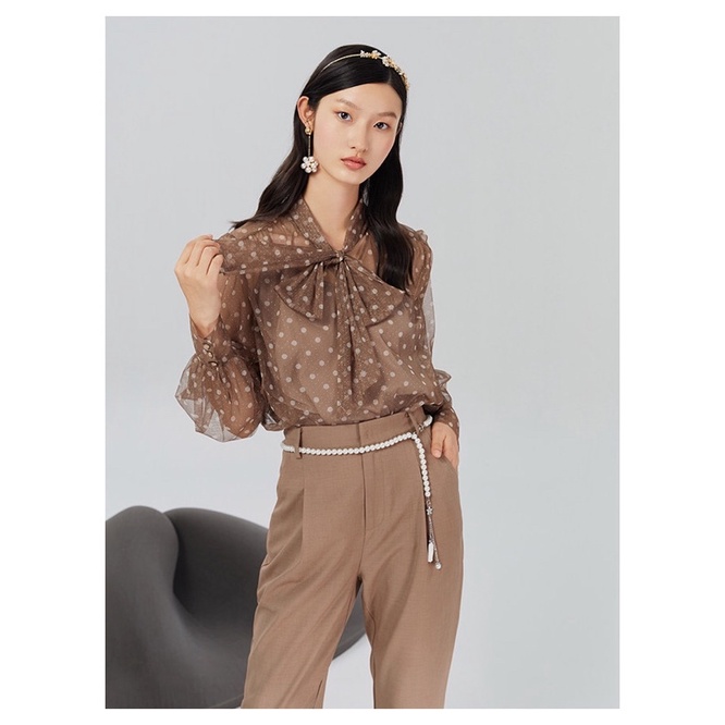 Set áo ren nâu chấm bi Hopeshow