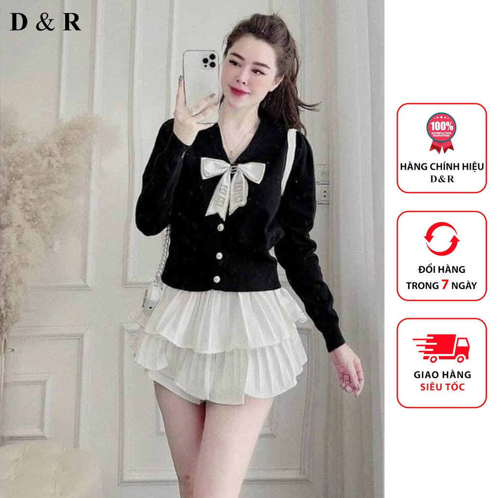 Áo len Cardigan dệt kim Quảng Châu cao cấp, áo Cadigan tiểu thư cổ phụ kiện thương hiệu thời trang D&R A005