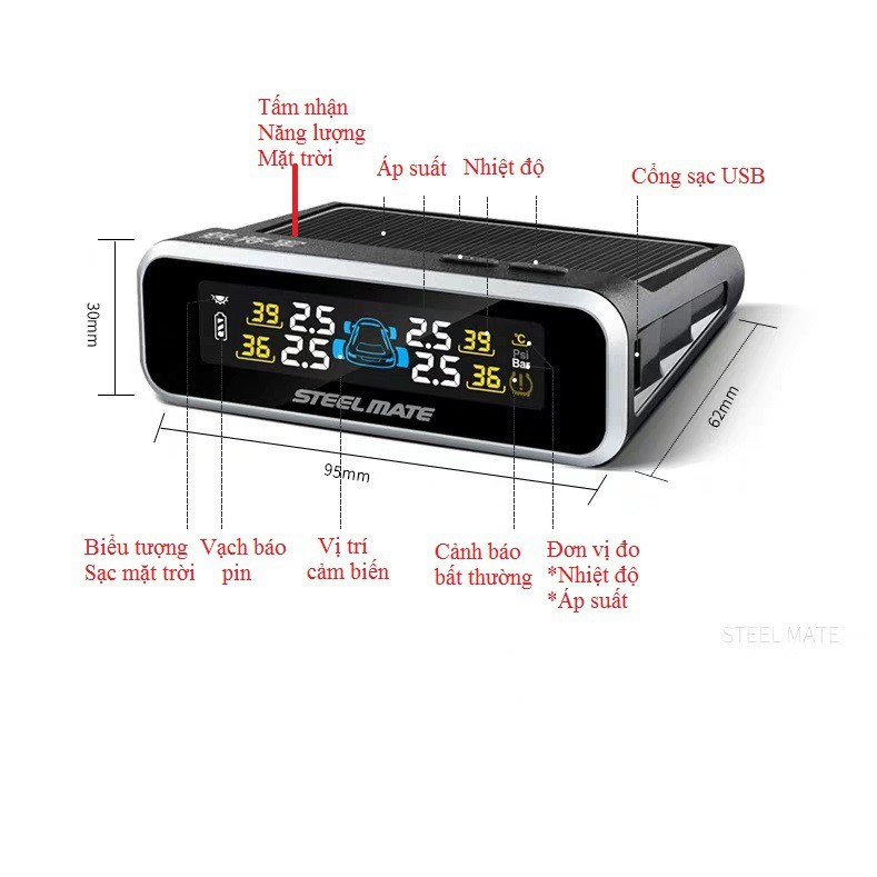 Cảm Biến Áp Suất Lốp Ô tô Steelmate E3 TPMS Van Ngoài Chính Hãng - Giá Rẻ