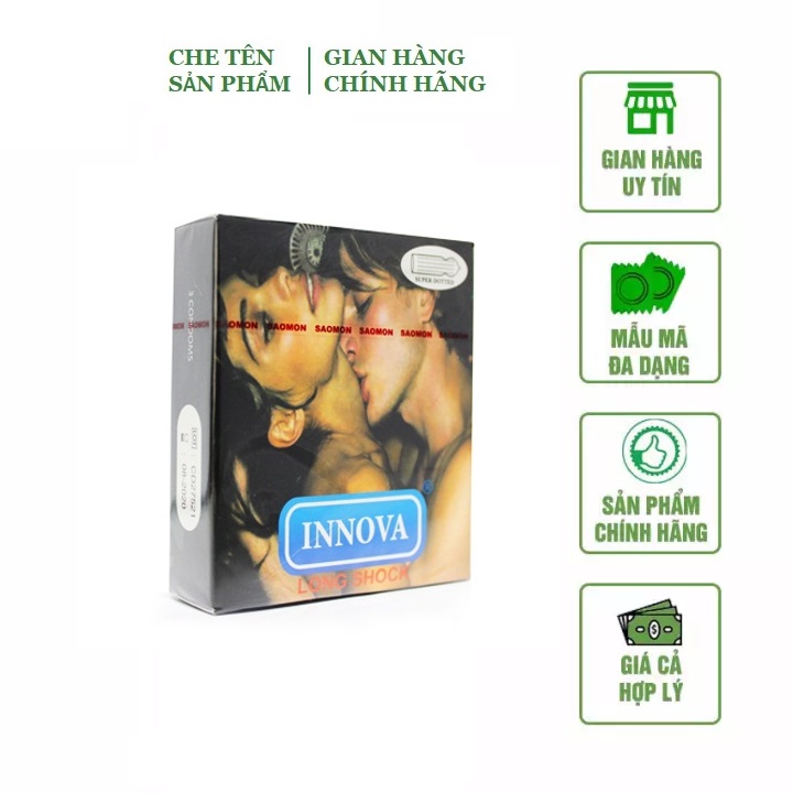 Bao cao su gai kéo dài thời gian siêu mỏng chống xuất tinh sớm Innova đen chính hãng hộp 3 cái Nakisa