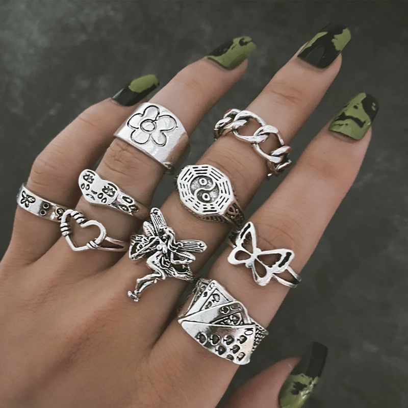 Set 9 nhẫn đeo khớp ngón tay hình bướm thời trang