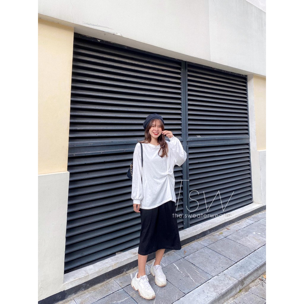 Áo sweater thun xoắn eo (Ảnh thật)