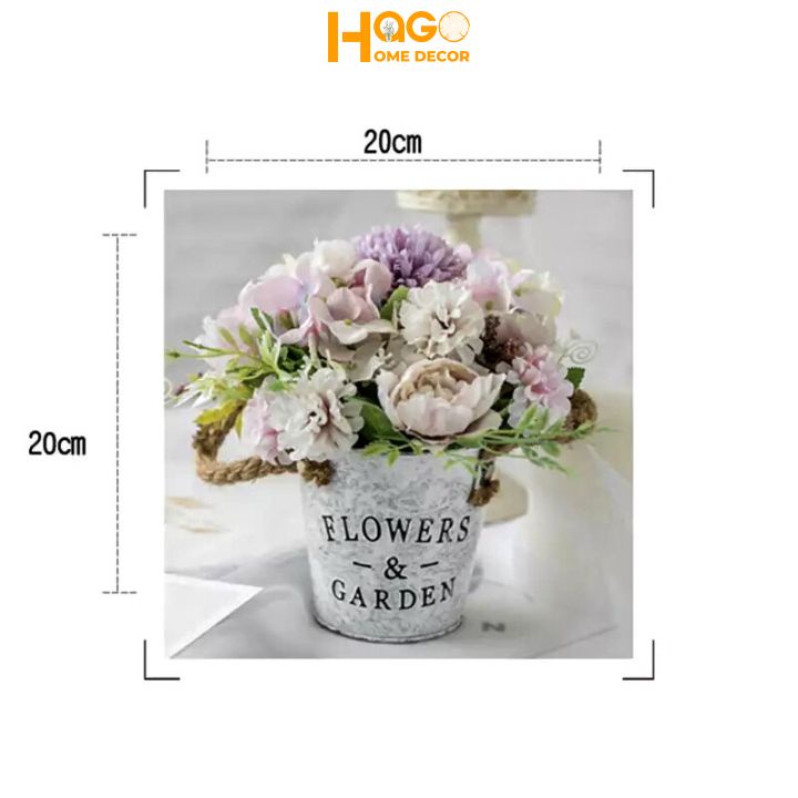 Hoa lụa, hoa giả, chậu hoa cẩm tú cầu mix cao 20cm phong cách Hàn Quốc