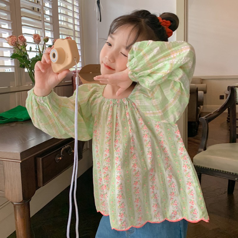 Áo Sơ Mi Chiffon Cổ Tròn Kẻ Sọc In Hoa Thắt Nơ Lưng Phong Cách Hàn Quốc Thời Trang Xuân Thu Cho Nữ