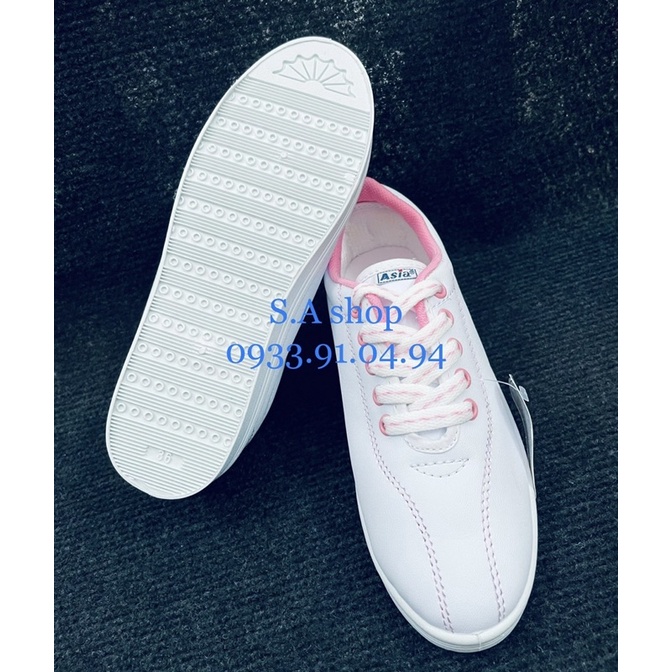 Giày thể thao, thể dục ASIA DA NỮ SI TRẮNG VIỀN HỒNG học sinh Asia