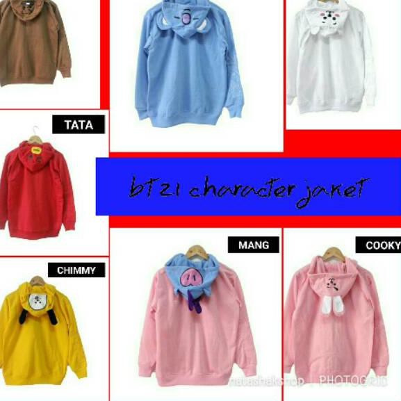 Áo Khoác Hoodie In Hình Nhân Vật Bt21 Cooky / Koya / Mang / Rj / Tata / Chimmy / Shooky