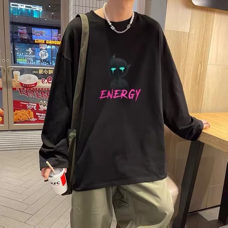 Áo Thun Tay Dài Cổ Tròn Dáng Rộng In Chữ Phong Cách Hip Hop Hàn Quốc Thời Trang Cho Nam Size M-5XL