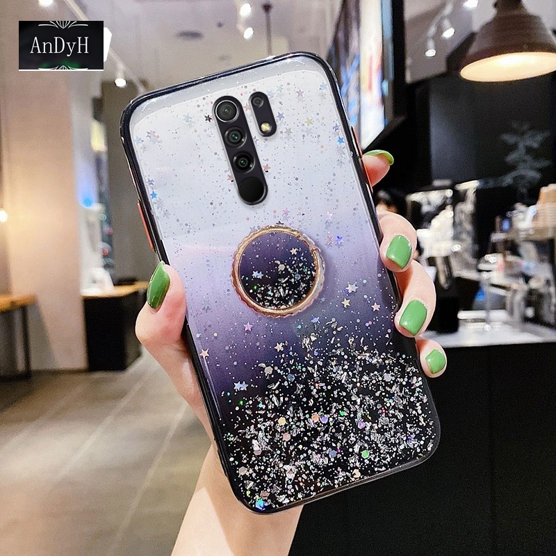 Ốp điện thoại họa tiết ngôi sao lấp lánh gắn nhẫn đỡ cho Xiaomi Redmi 9 8 8A