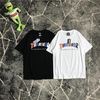 Áo Thun Tay Ngắn Cổ Tròn In Chữ Thrasher Màu Cầu Vồng Dễ Thương Dành Cho Cặp Đôi