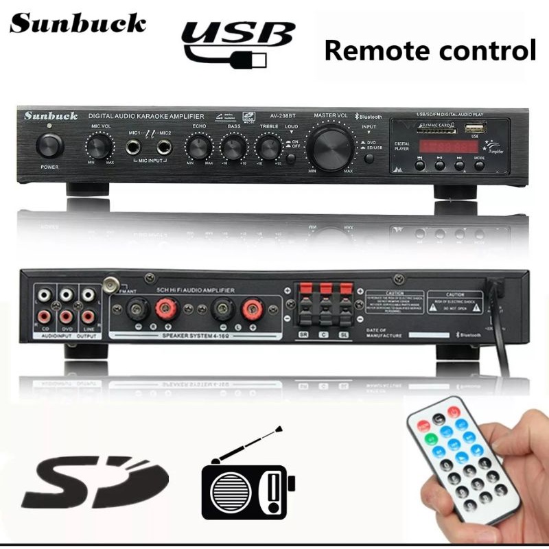 Ship nhanh Amply 5 kênh 298BT dùng cực thích có bluetooth, mặt nhôm sang trọng