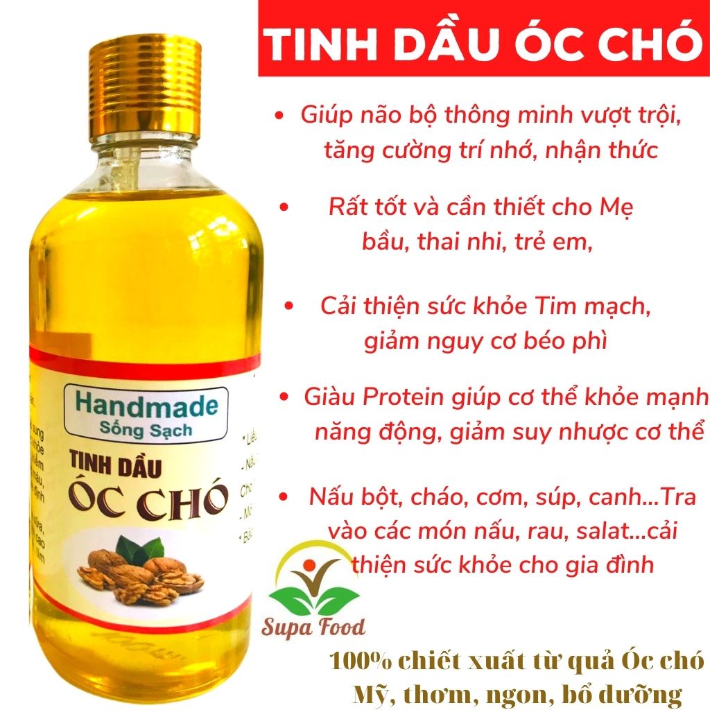 Dầu Óc Chó Mỹ Nguyên Chất Giúp Con Thông Minh, Giàu Omega 3, Cho Bé Ăn Dặm, Mang thai, dầu ăn...Đồ ĂN DẶM - Supa Food