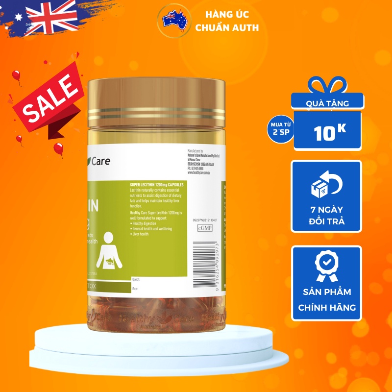 Mầm đậu nành Úc Healthy Care Super Lecithin 1200mg 100 viên