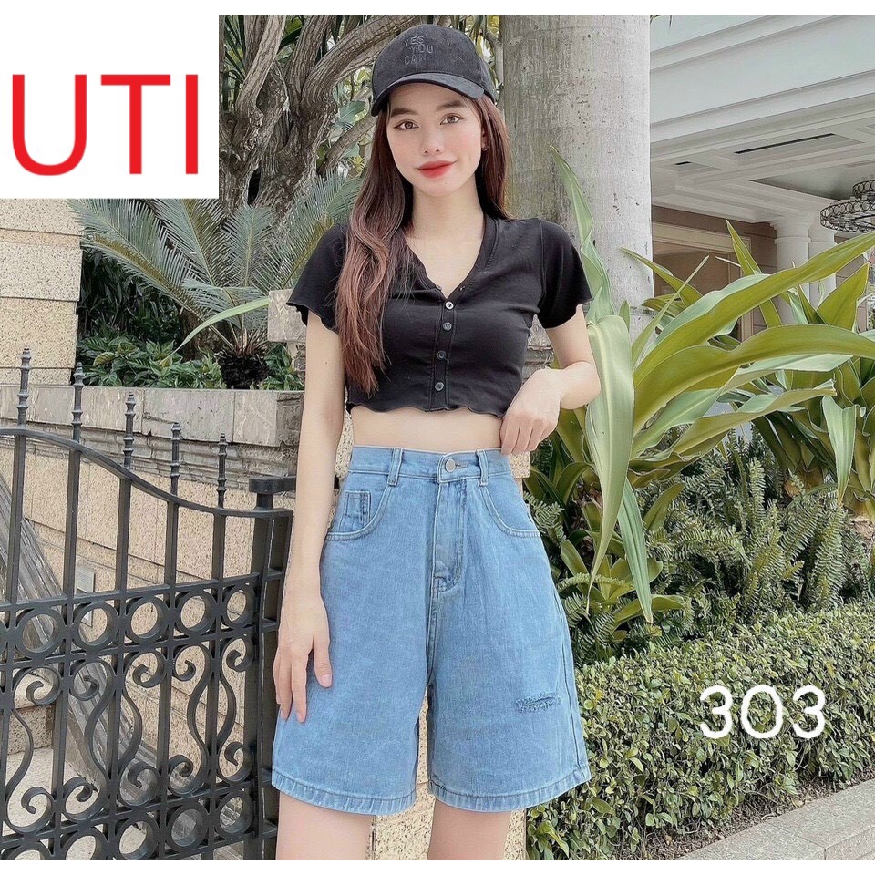 QUẦN JEANS NGỐ LỬNG NỮ FORM RỘNG LAI CUỐN RÁCH ĐÙI TRÁI MÀU XANH NHẠT CAO CẤP UTI SIÊU ĐẲNG HOT HIT VIP