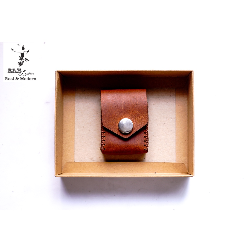 Bao Zippo Da Bò Thật RAM Leaher Màu Nâu Đỏ
