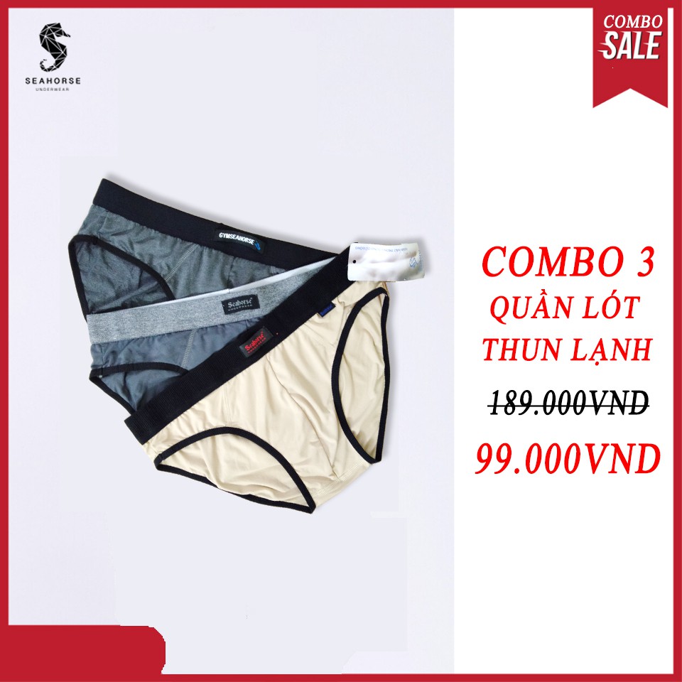 [Combo 3 siêu tiết kiệm] quần lót bikini nam thun lạnh Seahorse