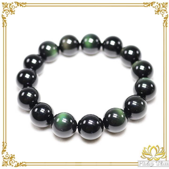 Vòng Tay Phong Thủy Đá Obsidian Xanh Đen Tự Nhiên Hạng 5A - Tâm Phong Thủy