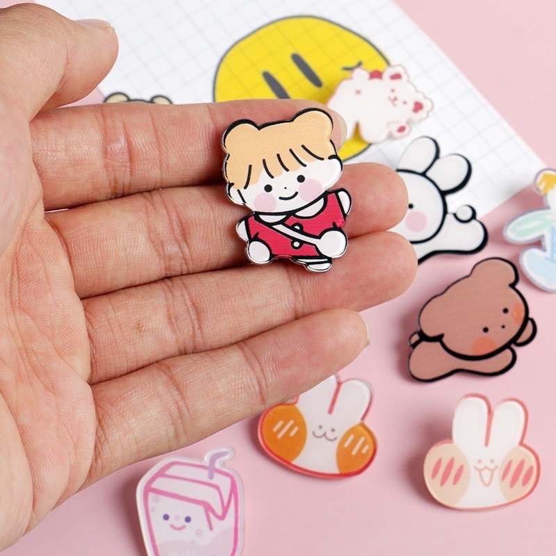 Huy hiệu,sticker Trâm cài áo,balo,túi tote hoạt hình hàn quốc dễ thương