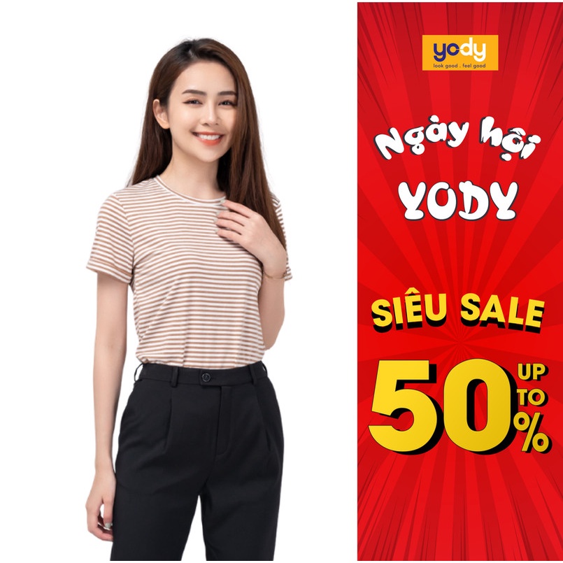 Áo Thun Nữ Kẻ Sọc Ngang Tay Phễu YODY Vô Cùng Thoải Mái Và Thoáng Mát PPN4260