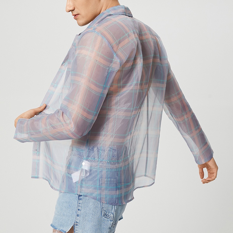 Áo sơ mi INCERUN dài tay nhìn xuyên qua quyến rũ cho nam