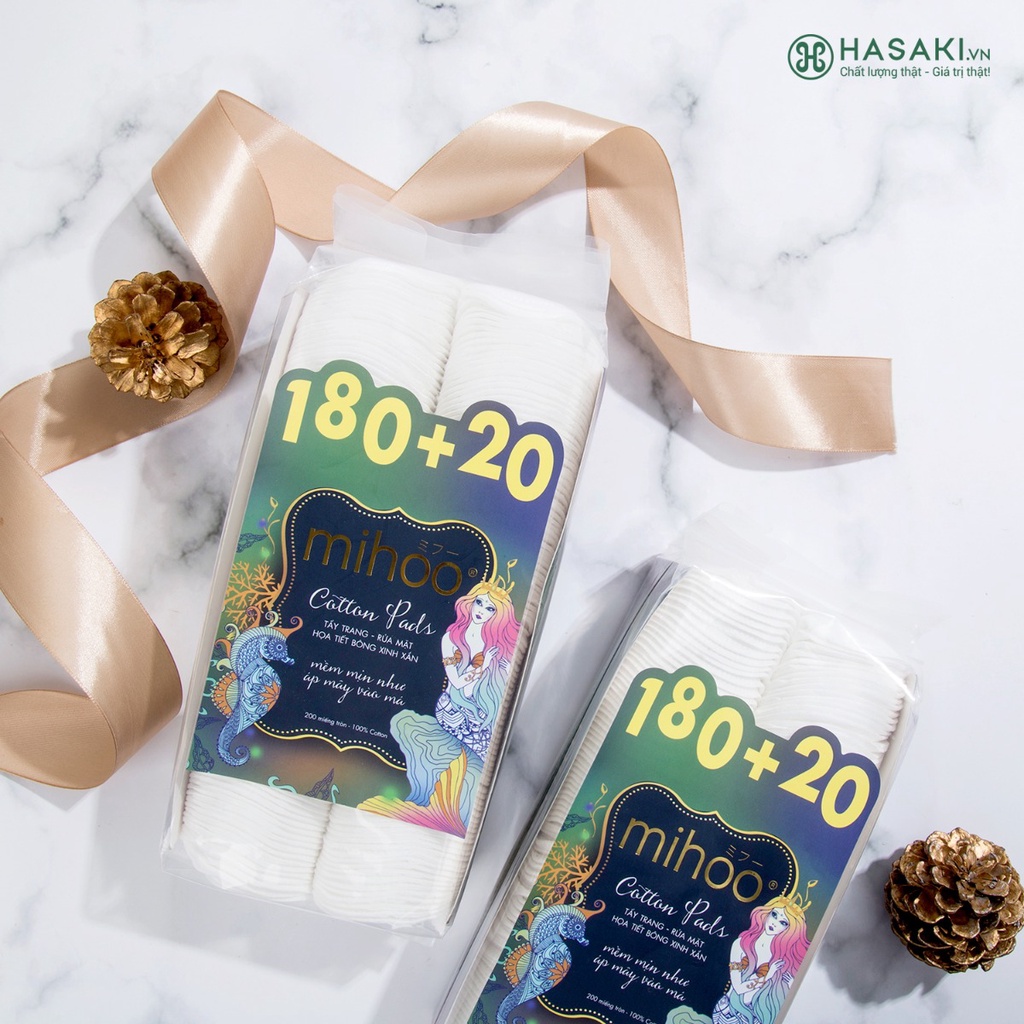 BÔNG TẨY TRANG MIHOO 200 miếng - 100% Cotton mềm mịn