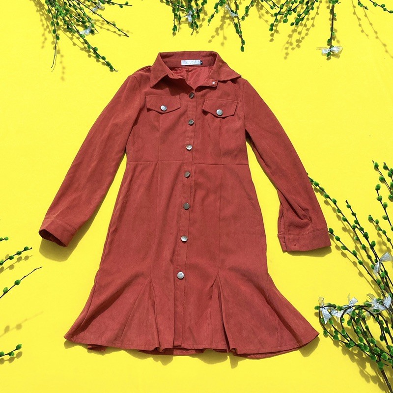 Đầm đuôi cá sơ mi màu nâu cam đất đẹp size M