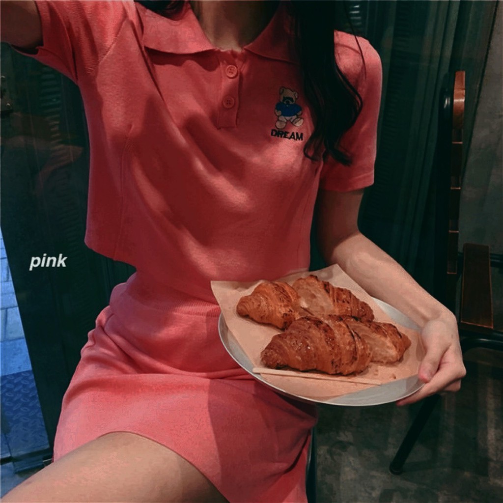 SET CROPTOP GẤU KÈM QUẦN VÁY TRẮNG NÂU (về thêm đỏ cam) 🎀