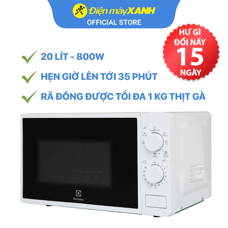 [Mã ELHADEV giảm 4% đơn 300K] Lò vi sóng có nướng Electrolux EMG20K38GWP 20 lít 800 W - Chính hãng BH 2 năm