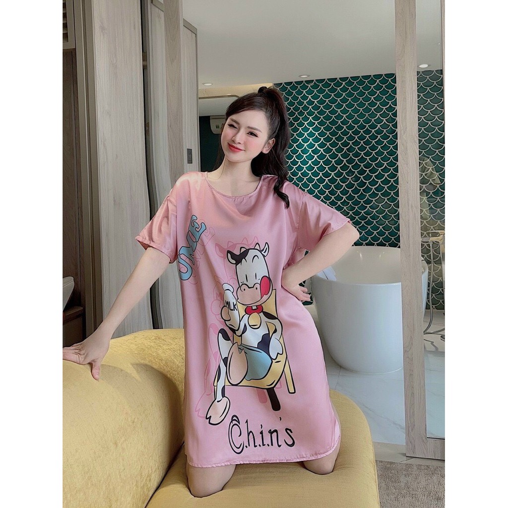 (NHIỀU MẪU) Váy Ngủ LụaĐồ Ngủ Hai Dây Lụa Cao Cấp Hình In Dễ ThươngSIÊU MÁT MỊN)(VIDEO ẢNH THẬT)