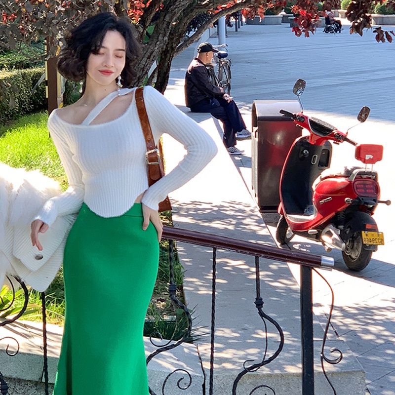 Porozi  Áo kiểu  len dệt kim tay dài phong cách Hàn Quốc thời trang