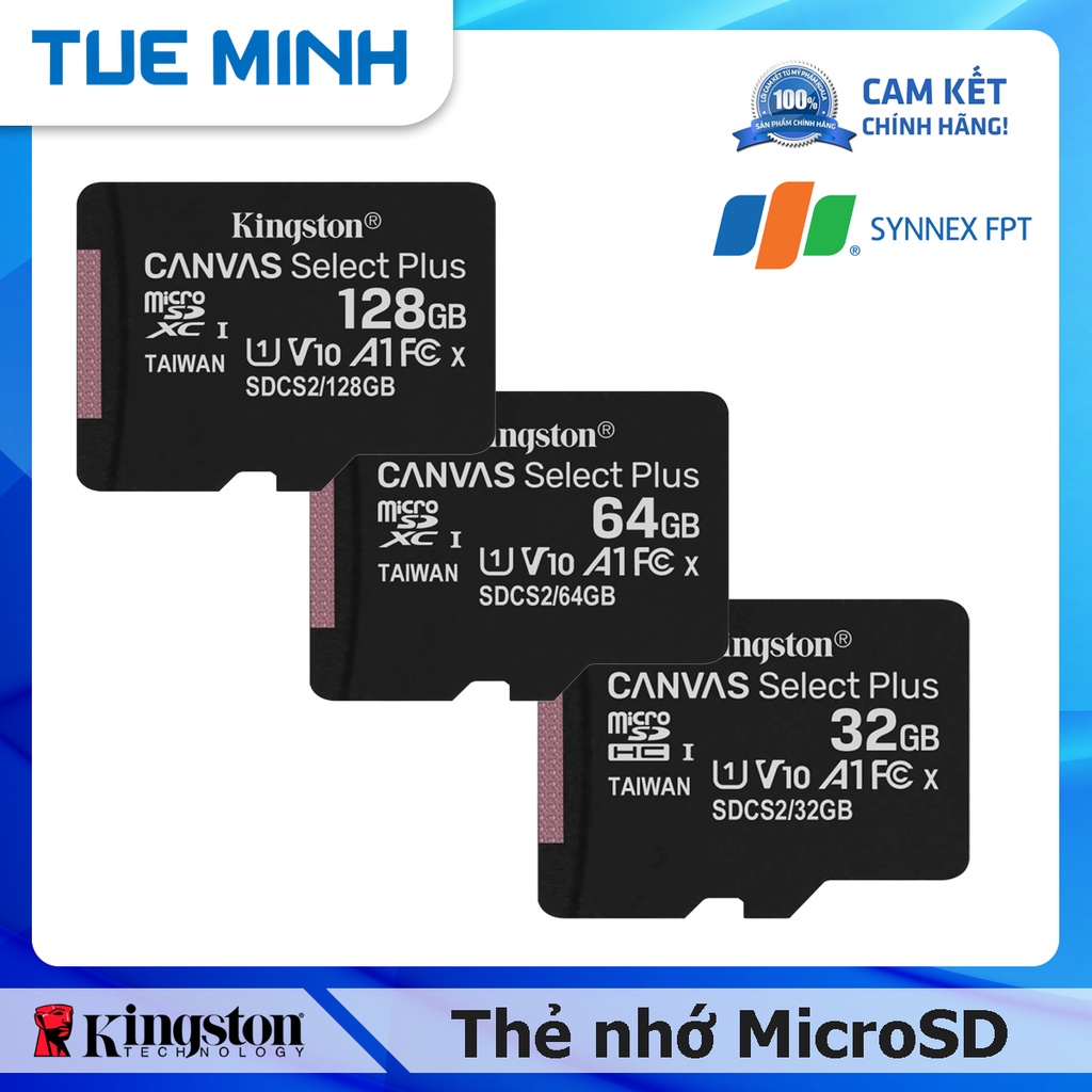 Thẻ nhớ MicroSD Kingston Canvas Select Plus Class 10 U1 100MB - Hàng FPT phân phối