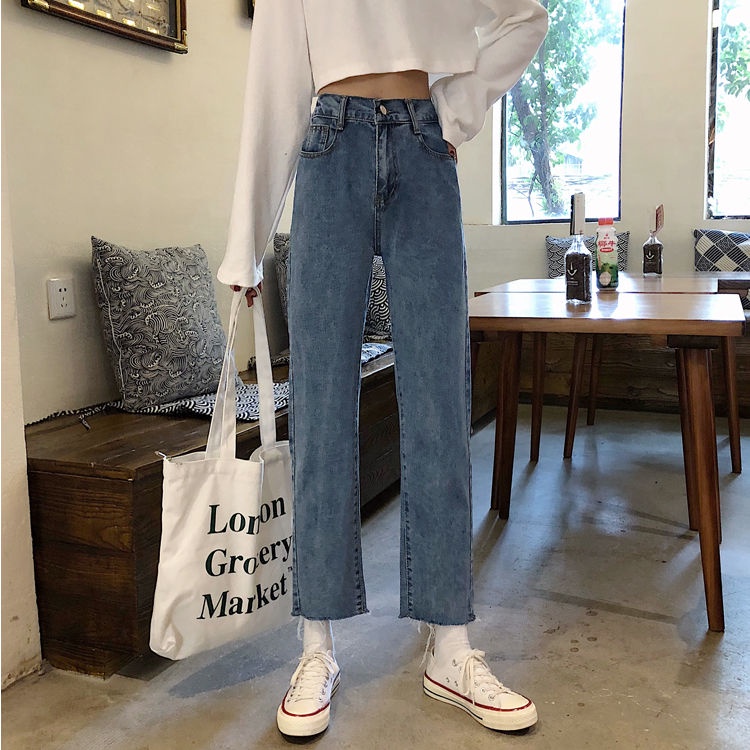 Quần Jean Dài Lưng Cao Dáng Ôm Phong Cách Hàn Quốc Thời Trang Mùa Thu Cá Tính Cho Nữ