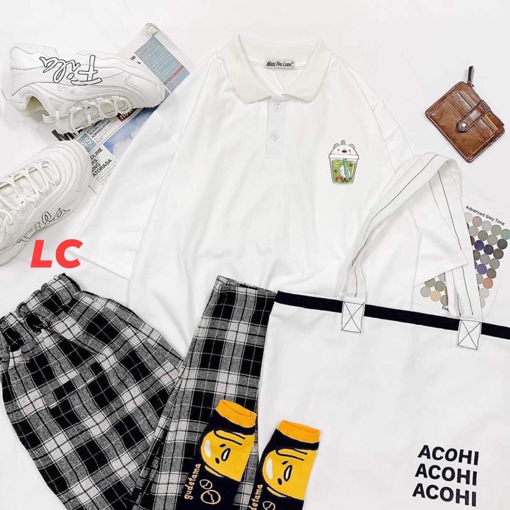 [Ảnh Thật] Áo thun tay lỡ Trà sữa áo phông tay lỡ cổ bẻ unisex nam nữ form rộng oversize basic tee phong cách Ulzzang
