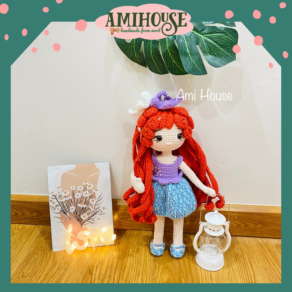 Combo Búp bê Tiên cá kèm phụ kiện dễ thương, Búp bê bằng len Handmade, 100% sợi cotton siêu bền - Ami House