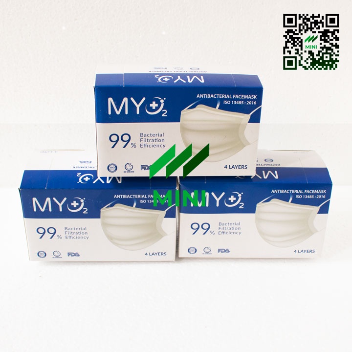 [1 Hộp/50 cái] Khẩu trang y tế MY O2 kháng khuẩn 4 lớp