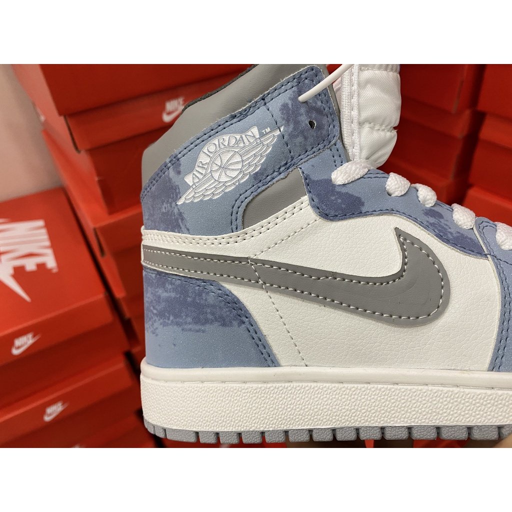Giày Jordan cổ cao HYPER ROYAL màu xanh loang nam nữ, Giày Jordan 1 HIGH Hyper xanh nỉ bản đẹp full box bill