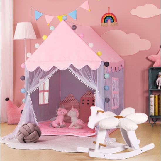 Lều Công Chúa S5 Khung bền chắc, vải rèm đẹp bé thích mê ly - KÈM PHỤ KIỆN ( thảm+ đèn tròn )