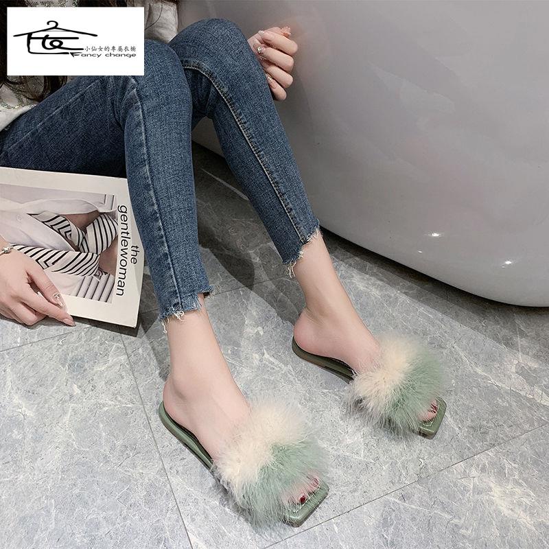 Dép Lông Xù Đế Bằng Chống Trượt Đính Nơ Xinh Xắn Thời Trang Mùa Hè