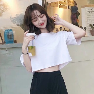 (xả kho) ÁO CROPTOP FORM RỘNG CỔ TRÒN TAY LỠ DÀI KIỂU DÁNG ÁO CROPTOP TRẮNG UNISEX HOT