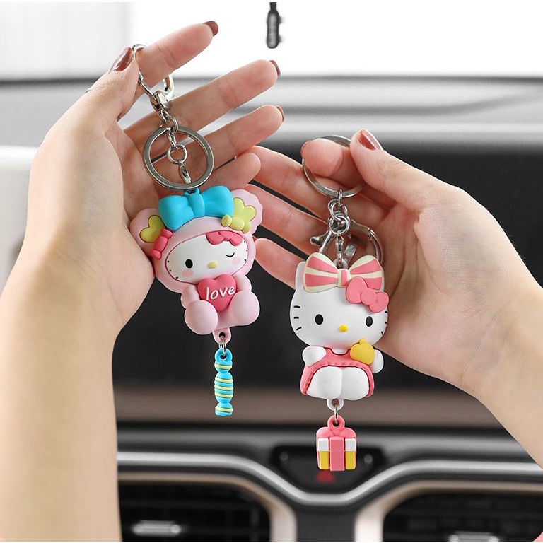 Phụ Kiện Móc Treo Gương Chiếu Hậu Xe Hơi Hình Mèo Kitty Dễ Thương DIY