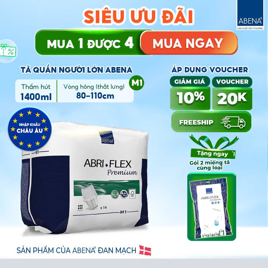 Bỉm tã quần người lớn thấm hút 1.4 lít Abena Abri Flex (14 miếng) - Nhập khẩu Đan Mạch