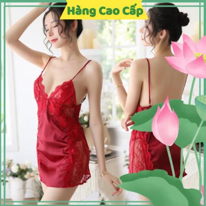 Váy Ngủ Sexy Gợi Cảm Áo Ngủ Nữ Chất Lụa Hai Dây Phối Ren Hông Gợi Cảm | BigBuy360 - bigbuy360.vn